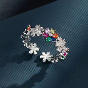 Flower Shape Micro Set Zircon <b>Adjustable</b> <b>Ring</b> For Women Party Jewelry R15258 - Product Image 1