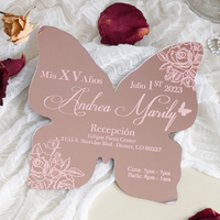 Elegante mariposa oro rosa acrílico invitación de fiesta de cumpleaños menú de boda estampado en caliente invitaciones de boda