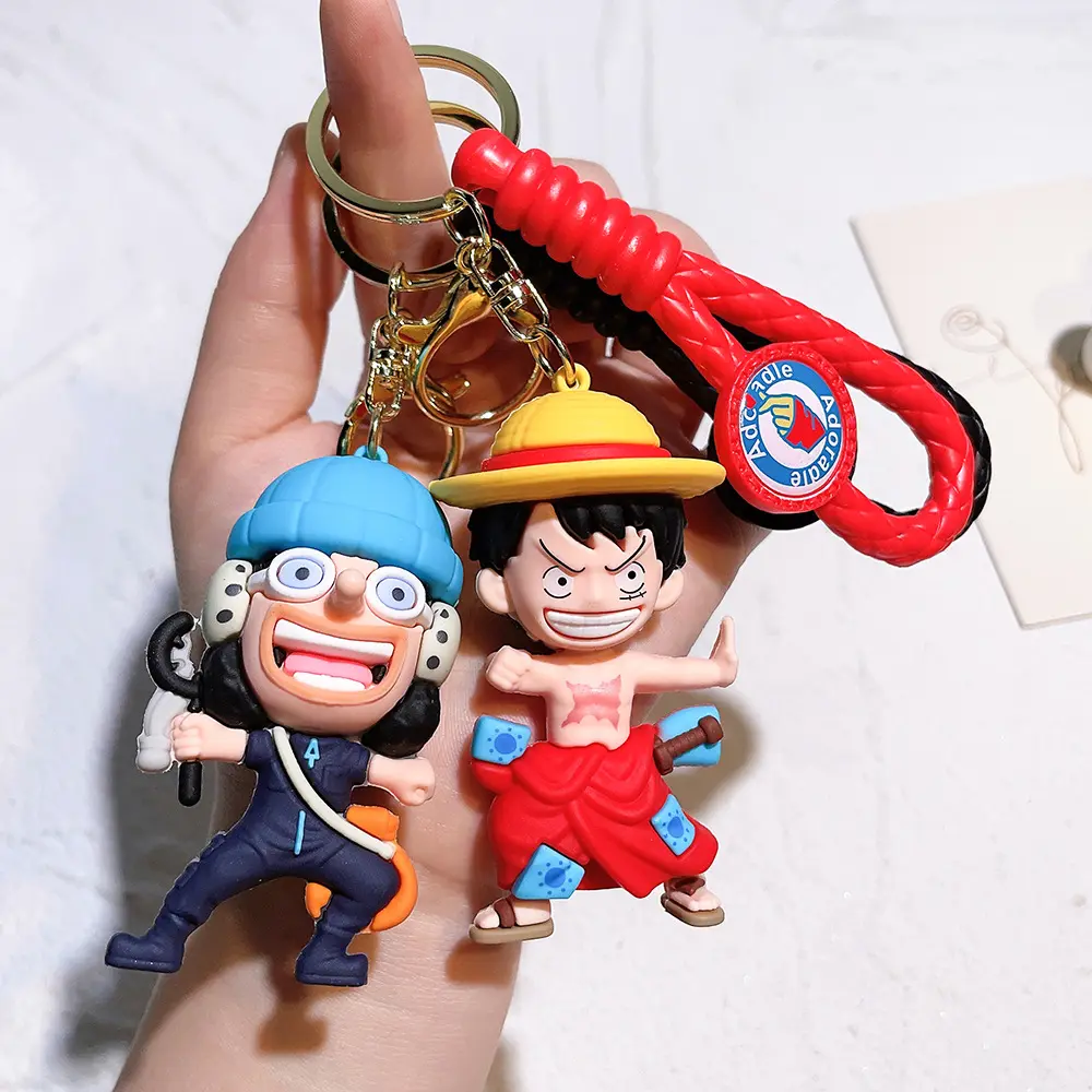 8 Designs New Ruffy Schlüssel bund Lustige Usopp Sanji Zoro Mini 3D PVC Schlüssel bund Nami Kawaii PVC Schlüssel bund Anime Tasche Auto Schlüssel anhänger