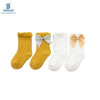 Chaussettes hautes pour bébés filles avec nœud mignon, en coton doux tricoté torsadé, style princesse, pour tout-petits, vente en gros