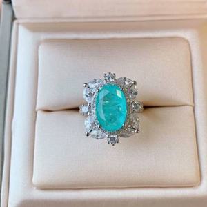 Flower Bezel Cluster S925 Sterling Silver Oval Paraiba Tourmaline Engagement Wedding <b>Statement</b> <b>Ring</b> <b>Women</b> Jewelry - Product Image 2
