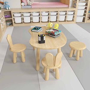 Silla Infantil de Madera Maciza con Orejas de Conejo, Silla de Actividades para Niños Pequeños de Pino Natural, Muebles Ergonómicos para Niños para Sala de Juegos y Guardería - Product Image 3