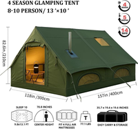 Tente de camping gonflable 8-10 personnes, 12 pieds carrés, quatre saisons, double couche, tissu Oxford avec cheminée et pompe à air