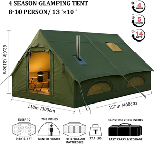 Tenda da Campeggio Gonfiabile per 8-10 Persone, 12 Piedi Quadrati, Quattro Stagioni, Doppio Strato in Tessuto Oxford con Foro per Stufa e Pompa Gonfiabile - Product Image 2