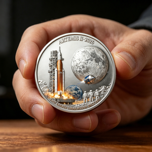 Pièce commémorative de la mission lunaire Artemis II 2026 – Premier <span class=keywords><strong>voyage</strong></span> d'expédition depuis 1972 – Souvenir artistique – Détails du motif – Article de collection - Product Image 3