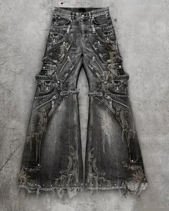 بنطلون جينز رجالي عصري بتصميم قوطي مخصص، خصر مرتفع، مقاس كبير، ممزق، مستقيم الساق، دنيم، الحد الأدنى للطلب 10 قطع - Product Image 1