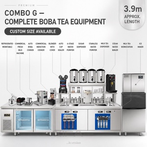 Équipement de magasin de <span class=keywords><strong>bubble</strong></span> <span class=keywords><strong>tea</strong></span> multi-tâches : table de travail en acier inoxydable avec scelleuse, urnes et mixeur - Product Image 4