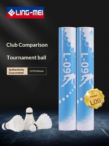 Lingmei Badminton L09 Ballon de badminton en plumes de canard, lot de 12, liège composite, stable et résistant au vent, pour compétition, utilisation intérieure/extérieure - Product Image 1