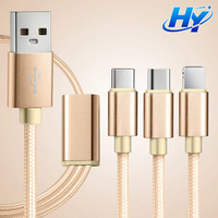 Câbles de charge rapide et de transfert de données trois-en-un en nylon tressé USB-A Micro USB-L Type-C pour téléphones mobiles Android iPhone Ordinateurs portables
