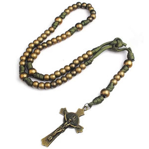 Chapelet <span class=keywords><strong>de</strong></span> style tactique avec crucifix, perles en bronze et paracorde, bijoux religieux catholiques pour la dévotion <span class=keywords><strong>spirituelle</strong></span> - Product Image 2
