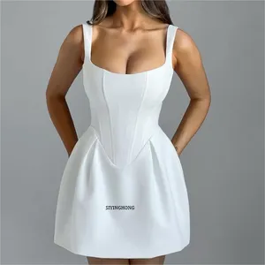 2024 Custom Clothes Women Fishbone Zipper Summer Lady Casual Dress Fashion Corset Elegant Splice Short Length Mini Summer Dress