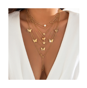 Multi-layer Butterfly Tassel Pendant Necklace Hot Sale Gold Plated Designer Metal Chain Star <strong>Love</strong> Heart Pendant Necklace <strong>Jewelry</strong> - Product Image 1