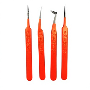 Pince à épiler pour extensions de cils en acier inoxydable de haute qualité, revêtement poudré orange, pointe argentée / pointe en fibre, poignée en forme de cœur, pince à volume - Product Image 2