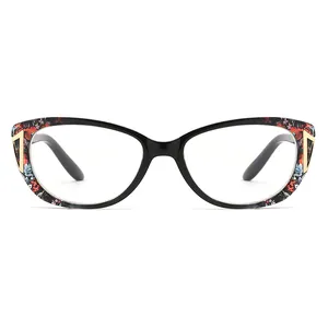 Оптовая продажа, дизайнерские Роскошные модные пластиковые очки для чтения из поликарбоната с металлической резьбой для женщин
