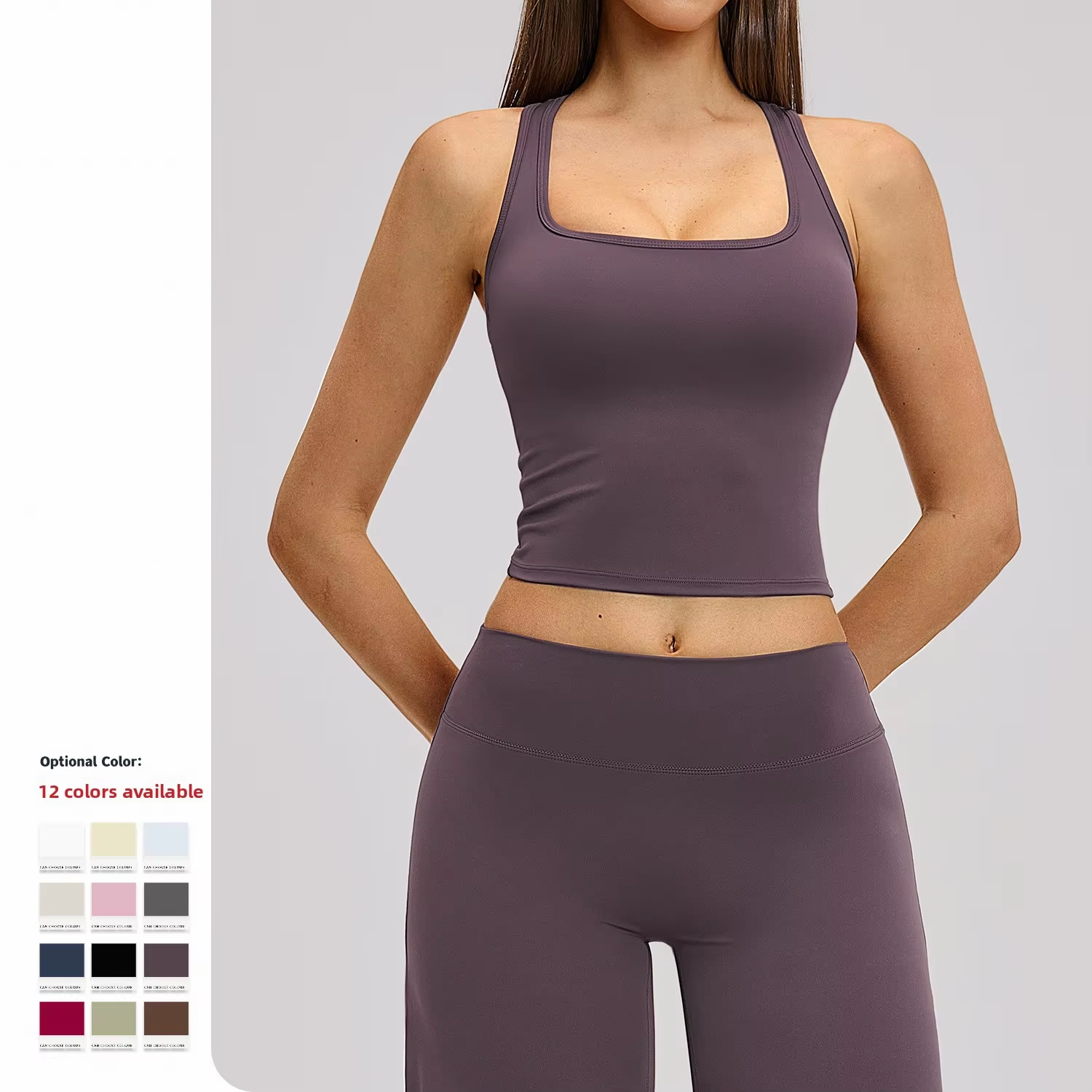 Hot Seller Women's Spandex/Nylon Sleeveless Quick-Drying Solid Color Sports Vest-Tight-Fitting for Running and Yoga