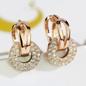 CAOSHI Dazzling Double Circle Linked Earrings for Women Silver Color/Gold Color Fashion Cubic Zirconia Luxury Jewelry Earrings