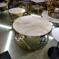 Vente en gros de table basse ronde de luxe de haute qualité base en acier inoxydable doré table centrale avec dessus en faux marbre pour la maison, villa, hôtel