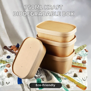 Contenant alimentaire rectangulaire biodégradable avec couvercle, bols en papier kraft brun pour salade, bagasse, fête - Product Image 2