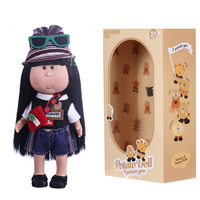 Poupée fille en vinyle de 24 cm, cheveux noirs longs et raides, tenue de mode, poupée à habiller, mini sac, objet de collection avec boîte cadeau pour filles
