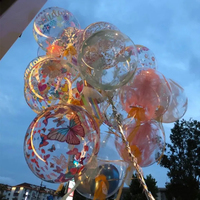 Ballon Flottant Rond Transparent Effet Vague 20 Pouces, Édition Stretch, Imprimé Arc-en-ciel Dessin Animé, pour Fête d'Anniversaire et Décoration de Confession