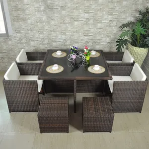 Modern hasır veranda mobilya setleri bahçe masa ve sandalyeler kombinasyonu açık bambu yemek seti