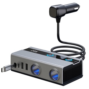 สายชาร์จในรถยนต์แบบยืดหดได้ ช่องเสียบจุดบุหรี่แบบสองพอร์ต พร้อมสายชาร์จแบบยืดหดได้ รองรับการชาร์จเร็ว PD พร้อมสวิตช์แยกอิสระ 120W <span class=keywords><strong>GC11</strong></span> - Product Image 1