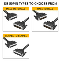 Kabel Ekstensi Data DB50 50-Pin D-Sub Sudut 180 Derajat Berkualitas Tinggi, Male ke Female, Terproteksi untuk PLC, Industri, dan Otomasi CNC