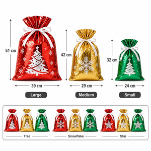 Custom Logo Christmas Foil Gift <b>Bags</b> Tree Snowflake Metallic Drawstring Pouch OEM ODM Factory Direct <b>Xmas</b> Party <b>Bag</b> Wholesale - Product Image 2