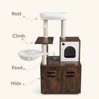Arbre à chat avec enclos pour litière, meuble en bois, condo, hamac et lit rembourré surélevé, mobilier pour animaux de compagnie personnalisé OEM ODM