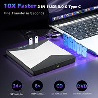 Drive CD/DVD Eksternal 7 in 1 Ultra-Slim Burner dengan 4 Port USB 2 Slot Kartu TF/SD Drive Optik untuk Laptop Desktop Mac Windows
