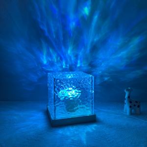 Lampu proyektor Aurora 16 warna, lentera Led bentuk kotak kristal efek api rotasi bertahap untuk dekorasi malam, gelombang laut - Product Image 1