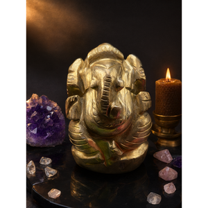 Sculpture artisanale de Ganesh en pierre de pyrite - Figurine de l'Idole du Seigneur Ganesha en cristaux et pierres précieuses - 2,8 pouces et 330 g - UN EXEMPLAIRE - Product Image 3