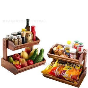 Wooden Double Tier Fruit Basket Storage <b>Rack</b> For <b>Kitchen</b> Food Organization Multifunctional Standing Type - Product Image 4