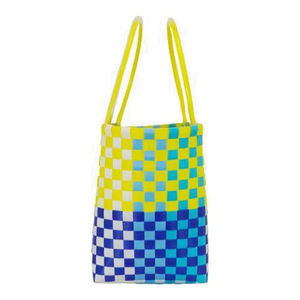 Bolso tote de mano tejido a mano estilo bohemio, de PP, con diseño a cuadros de colores, para playa, vacaciones, para mujer - Product Image 2
