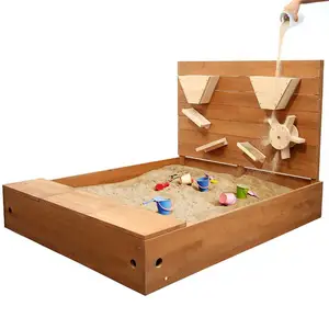 Caja de arena de combinación de pared de madera maciza para exteriores, parque infantil con cubierta para niños