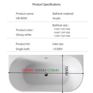 Freestanding Deep Soaking Bathtub <b>Acrylic</b> <b>White</b> Rectangular Custom Wholesale Hotel Project Commercial Apartment Bathroom - Product Image 3