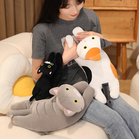 Poupée pelucheuse en coton doux, chat couché, peluche écologique, jouet personnalisé pour filles, cadeau d'anniversaire, coussin doux pour canapé