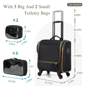 Professional Rolling Makeup Trolley Case Wheeled Travel Cosmetic <b>Storage</b> Organizer <b>Suitcase</b> with 5 Portable Toiletry Bags - Product Image 6