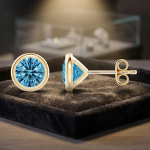 Women's Gold Plated Trendy <b>Blue</b> <b>Topaz</b> Stud <b>Earrings</b> In Bezel Setting Wedding Everyday 10K 14 18K Gold 925 935 Silver - Product Image 1