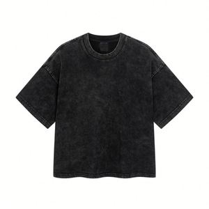 Men Blank Vintage Knitted T-shirt 275gsm Heavyweight 100% Cotton Acid Washed Oversized T-shirt - Product Image 3