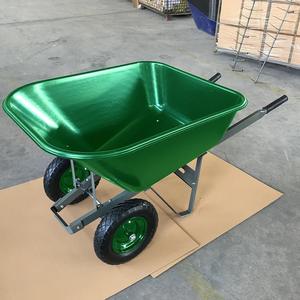 9600 औद्योगिक परिवहन डबल पहिया व्हीलबारो 200 cbf क्षमता बड़े प्लास्टिक ट्रे व्हीलबारो स्टील हैंडल हाथ ट्रॉली - Product Image 3