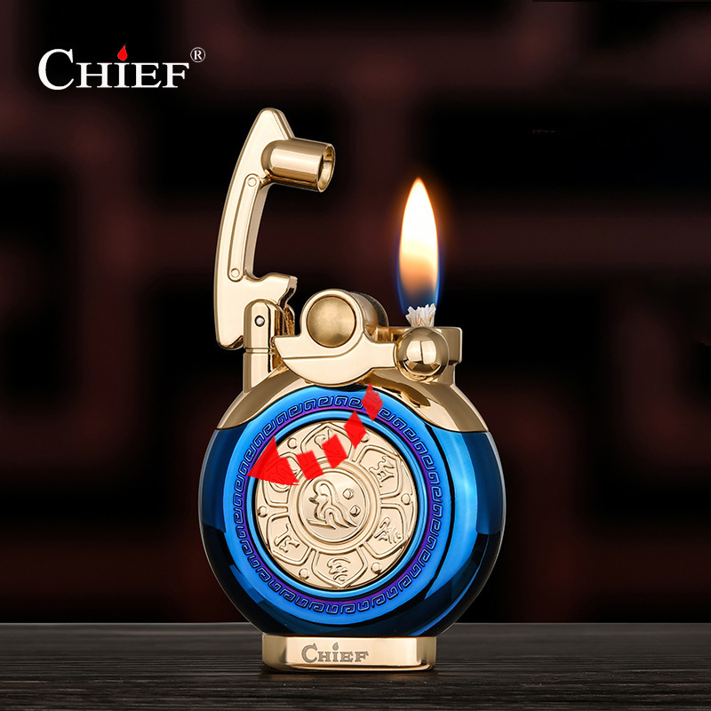 Accendino in rame al cherosene Vintage Trench Lighter Antivento Accendino in ottone Cool Lighter per la cucina del campeggio (Black