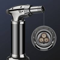 Fête en plein air BBQ Butane rechargeable Serrure de sécurité coupe-vent trois feu 1300 ° métal torche jet briquet pour cigare