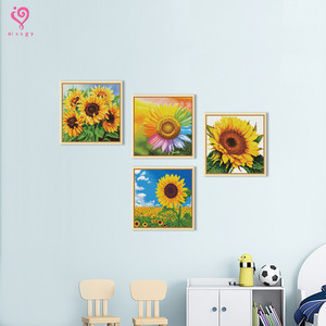 Kit de peinture diamant moderne OEM, motif tournesol, avec diamants ronds et carrés imprimés, cadre 32,5*32,5 cm - Product Image 6