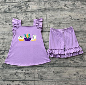 Conjuntos de Ropa para Niñas RTS, Primavera-Otoño, Estampado Casual, Bordado de Mardi Gras, Botas, Pantalones Cortos, Nuevos Diseños, Ropa para Bebés al por Mayor - Product Image 3