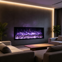 Cheminée électrique encastrable murale décorative de 50 cm sans chauffage, avec LED multicolores et effet de flamme de bûches, pour maison et villa