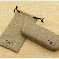 Logo personnalisé Vente en gros de tissus en lin Qualité optique Etui à lunettes en métal dur Rectangle Tissu Cordon Sac à lunettes Spectacle