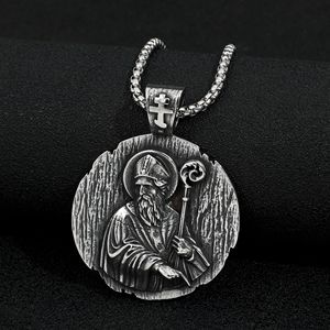 yunnique Men's Stainless Steel Saint Pendant Necklace With <b>Cross</b> Charm For Gift - Product Image 2