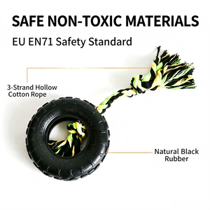 Jouet de traction pour chien en caoutchouc <span class=keywords><strong>noir</strong></span> avec corde en coton, jouet à mâcher indestructible résistant aux morsures pour toutes les races de chiens - Product Image 5