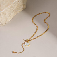 Collier PVD en acier inoxydable plaqué or 18 carats avec pendentif cœur et coquillage, fermoir OT, collier Y Lariat, bijoux de mode pour femmes, vente en gros